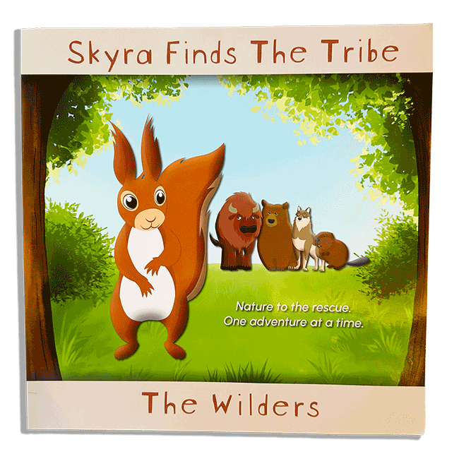 Photo of the front cover of Skyra Finds The Tribe The Wilders featuring the main characters.